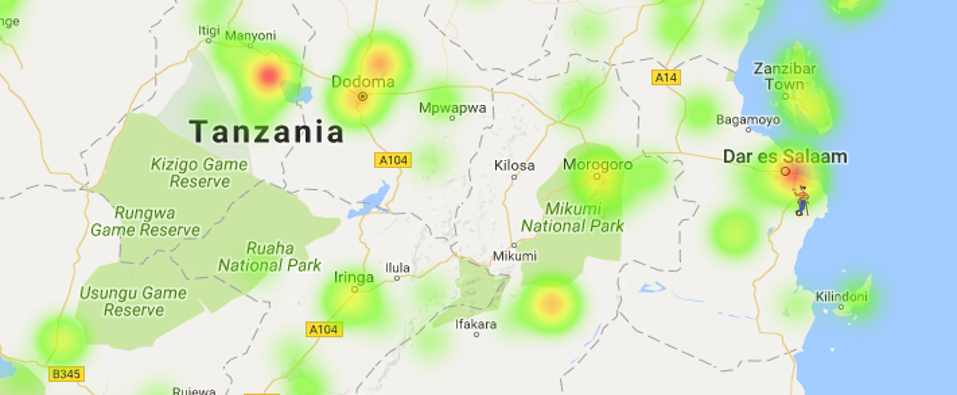 An example of a sub-national location data map in Tanzania using IATI data.