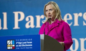 Former U.S. Secretary of State Hillary Clinton announces the U.S. will join IATI at Busan in 2011